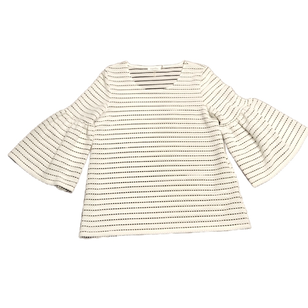 Women's Calvin Klein Black and White Textured Bell Sleeve Top- Medium